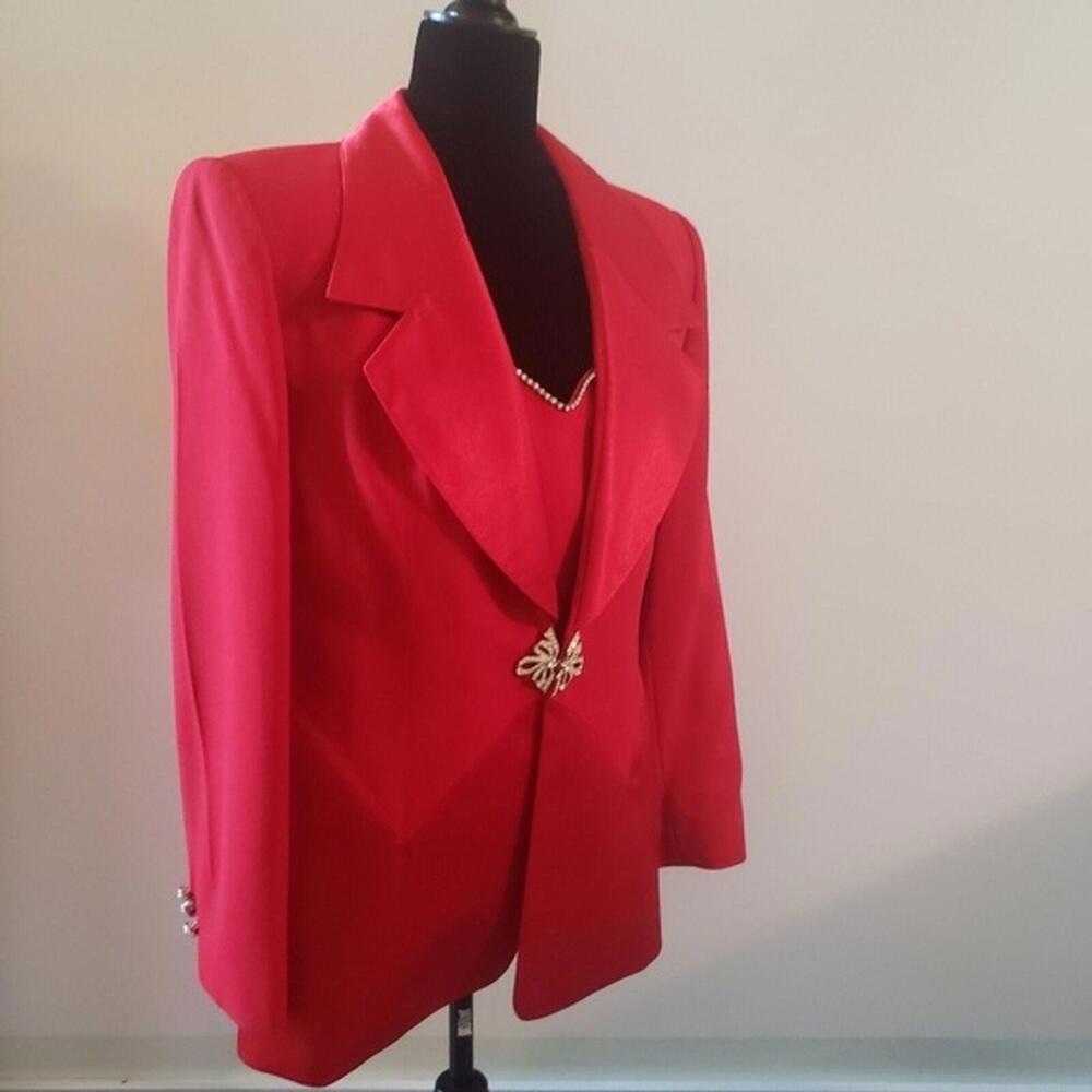 EUC CACHE unique vintage red rhinestone jacket blazer set 10